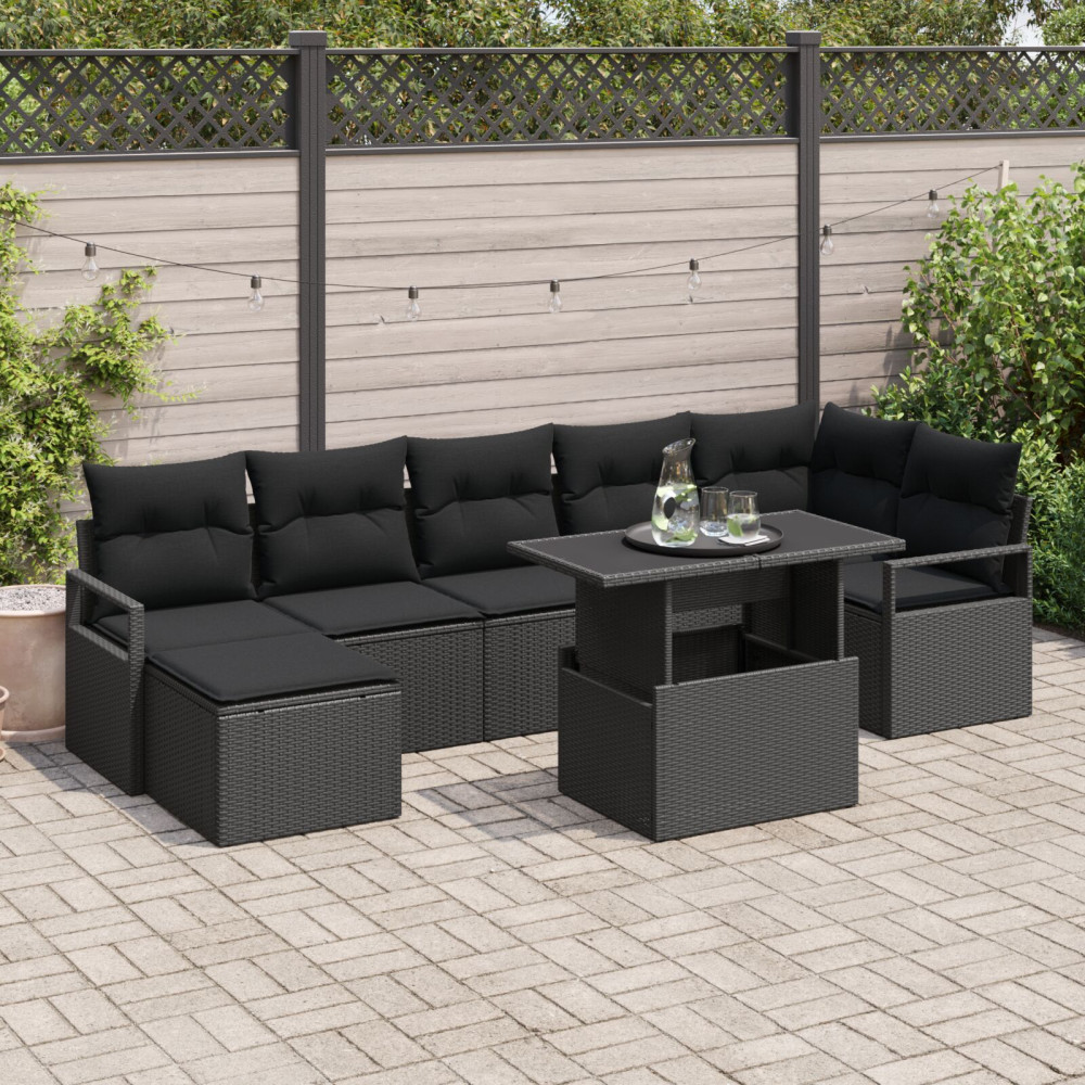 Produktbild för Trädgårdsoffset med lagring 8 pcs Svart Poly rattan