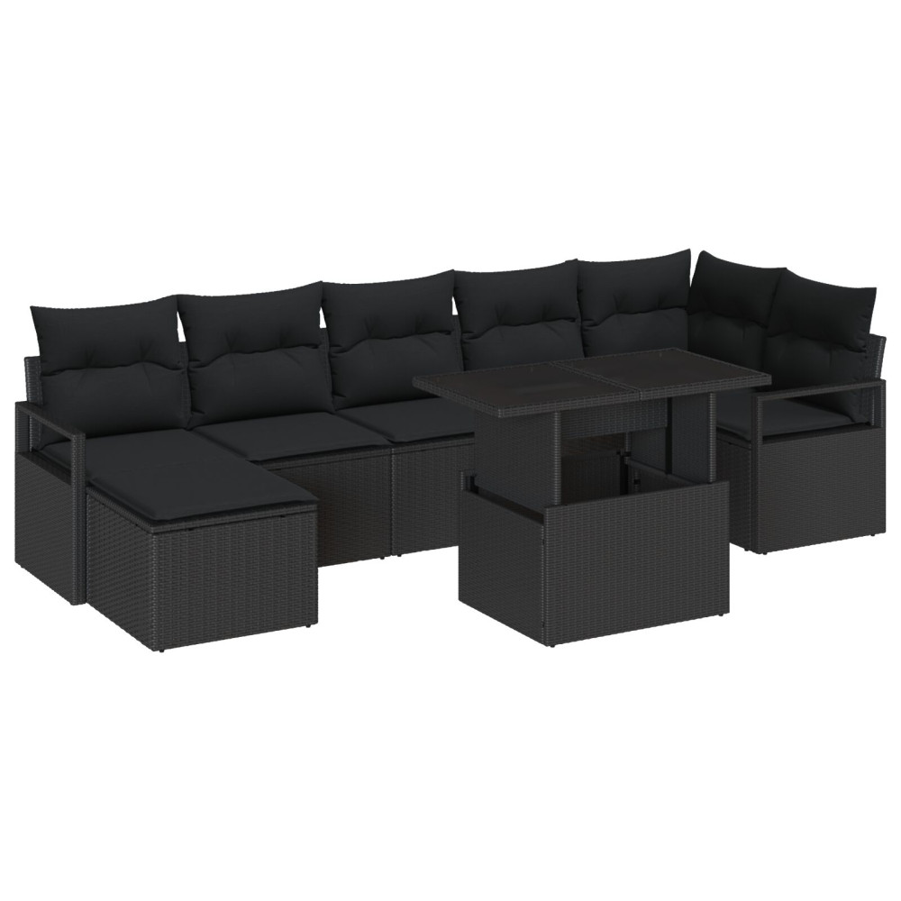 Produktbild för Trädgårdsoffset med lagring 8 pcs Svart Poly rattan