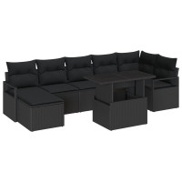 Produktbild för Trädgårdsoffset med lagring 8 pcs Svart Poly rattan