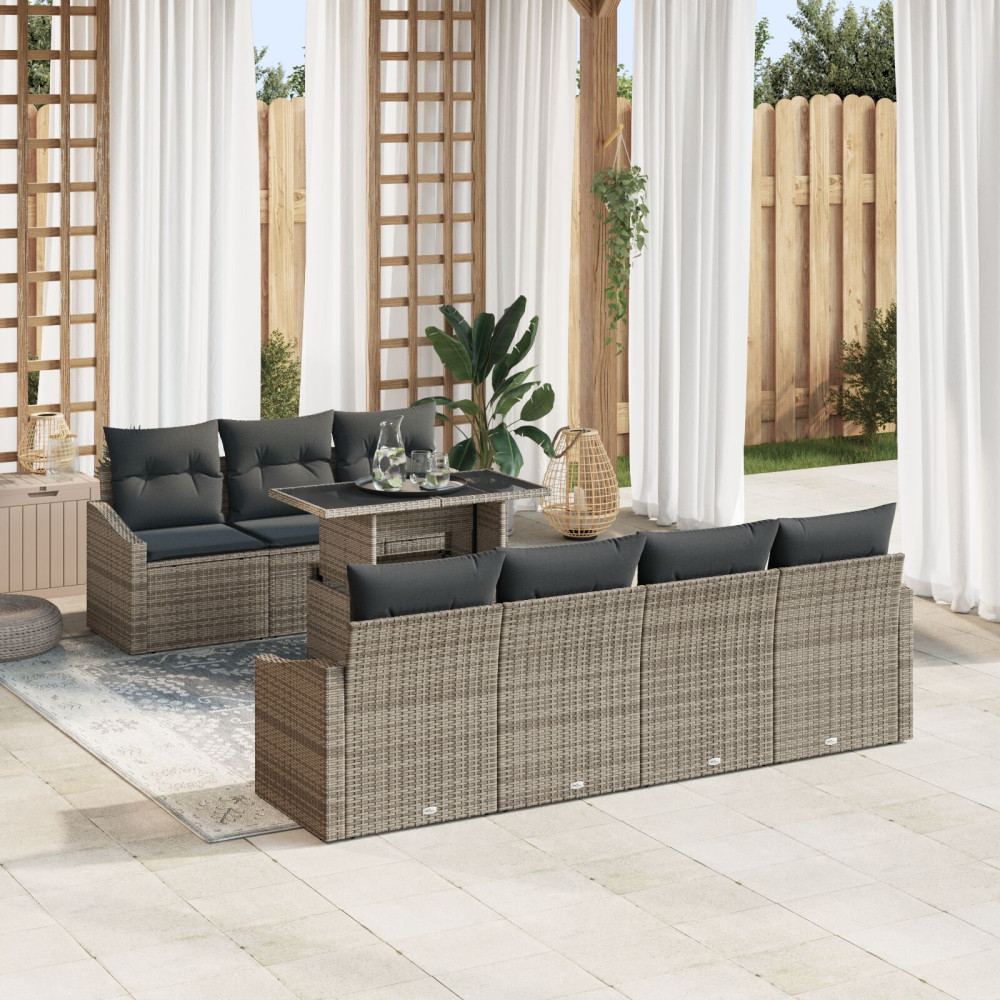 Produktbild för Trädgårdsoffset med lagring 8 pcs Grå Poly rattan