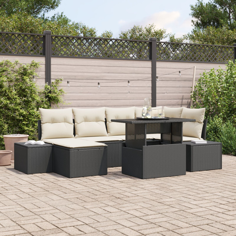 Produktbild för Trädgårdsoffset med lagring 7 pcs Svart Poly rattan