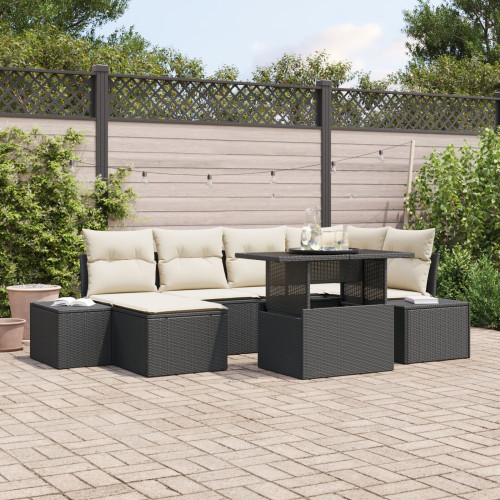 vidaXL Trädgårdsoffset med lagring 7 pcs Svart Poly rattan