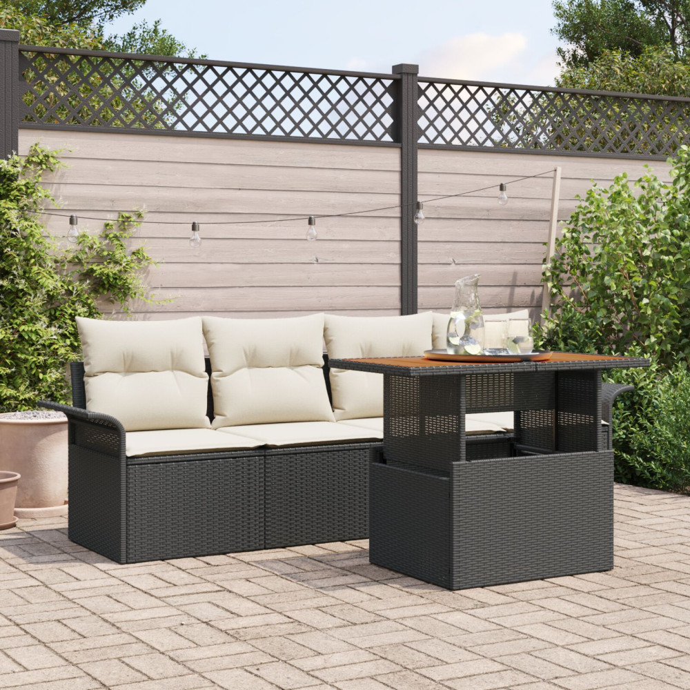 Produktbild för Trädgårdsoffset med lagring 5 pcs Svart Poly rattan