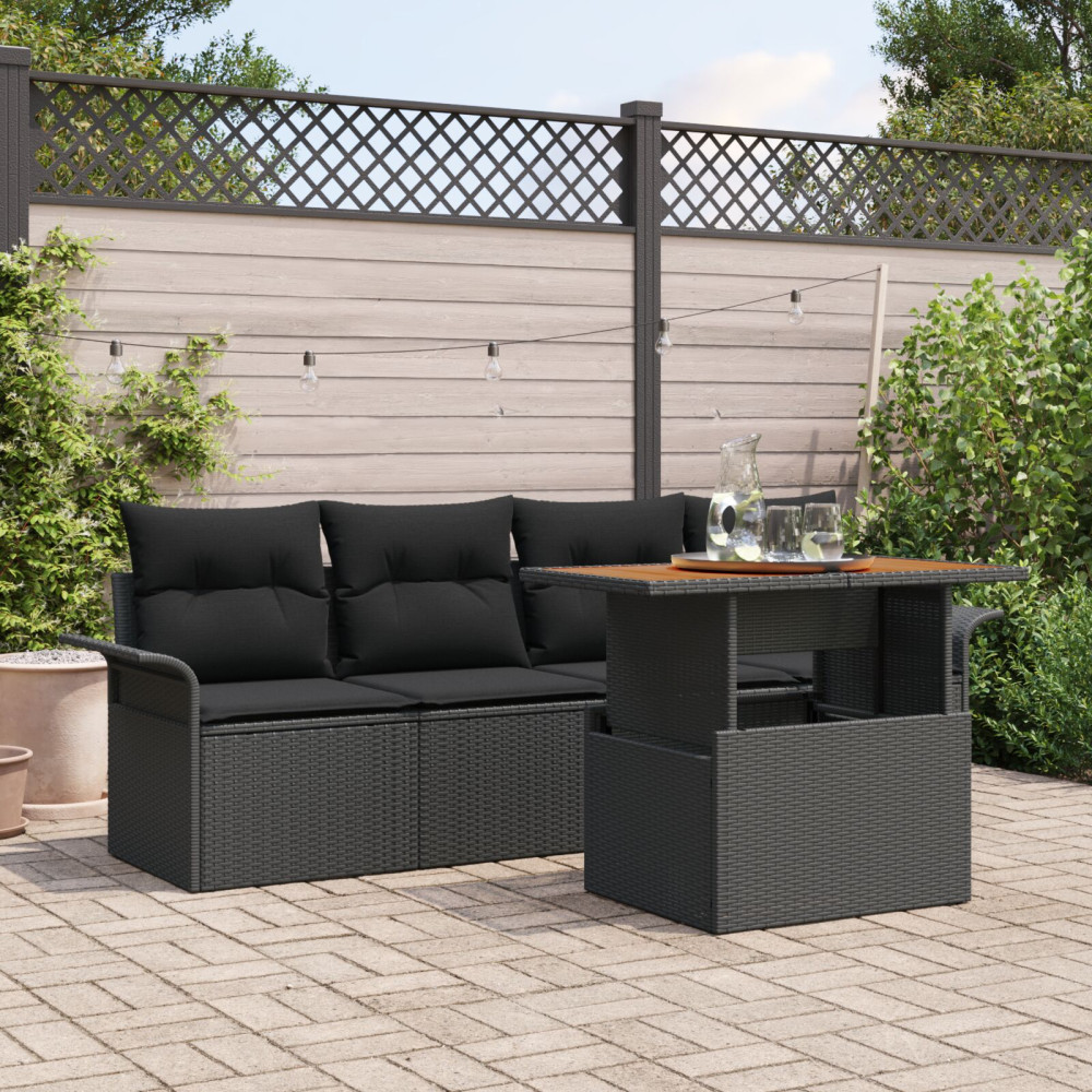 Produktbild för Trädgårdsoffset med lagring 5 pcs Svart Poly rattan