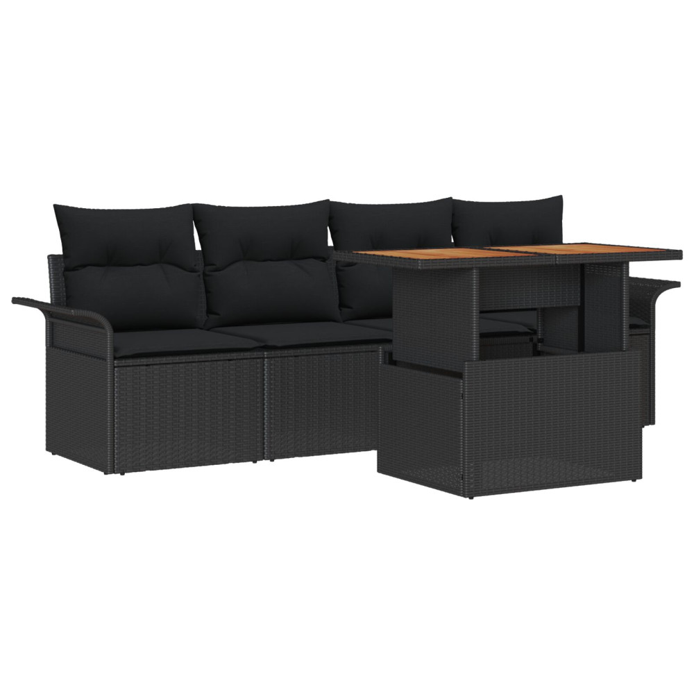 Produktbild för Trädgårdsoffset med lagring 5 pcs Svart Poly rattan