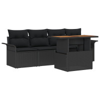 Produktbild för Trädgårdsoffset med lagring 5 pcs Svart Poly rattan