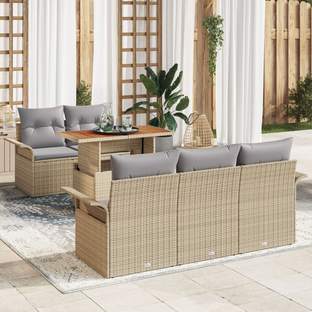 Produktbild för Trädgårdsoffset med lagring 6 pcs Beige Poly rattan