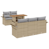 Produktbild för Trädgårdsoffset med lagring 6 pcs Beige Poly rattan