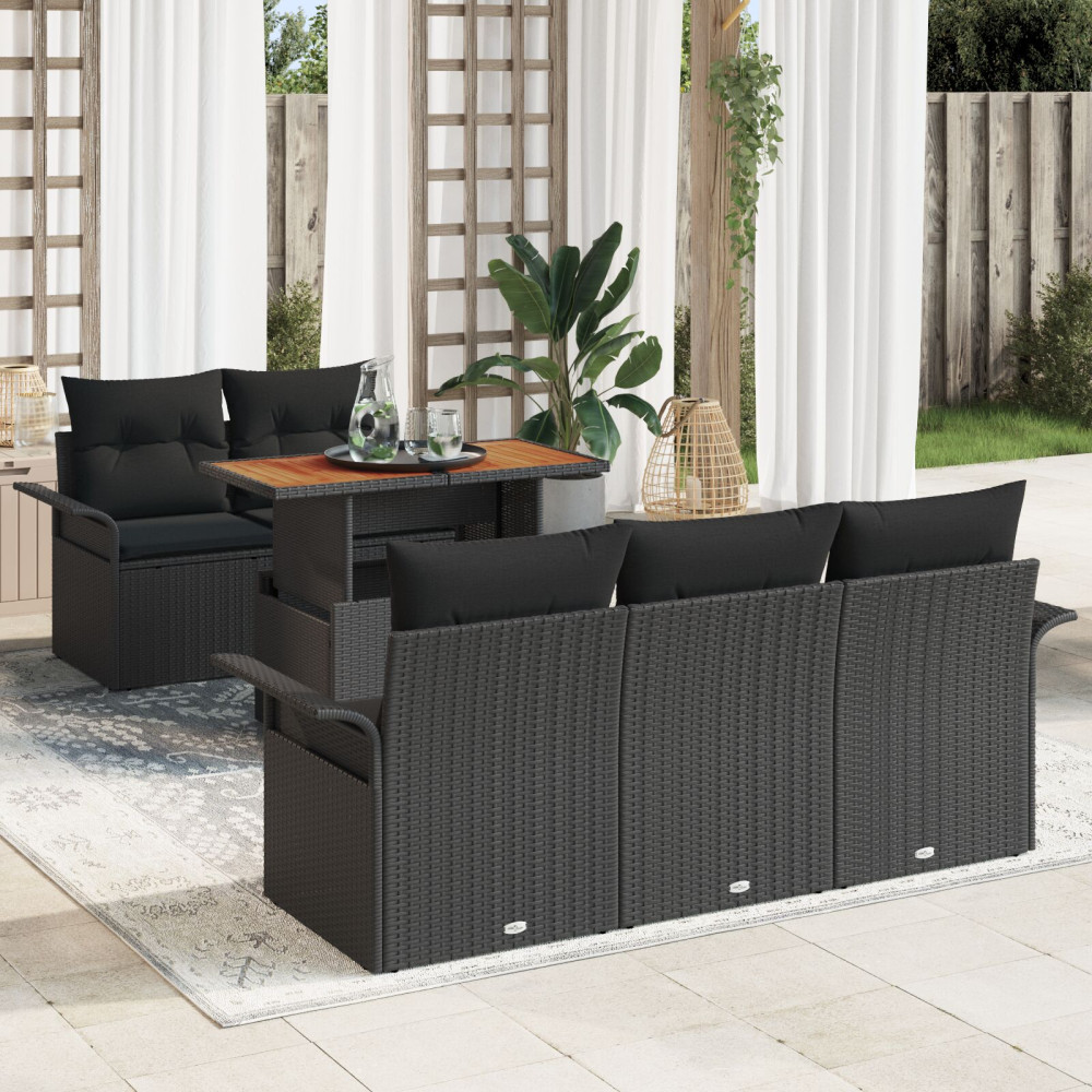 Produktbild för Trädgårdsoffset med lagring 6 pcs Svart Poly rattan