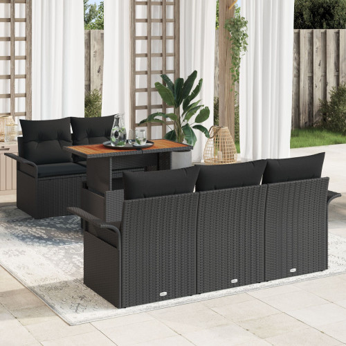 vidaXL Trädgårdsoffset med lagring 6 pcs Svart Poly rattan