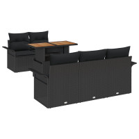 Produktbild för Trädgårdsoffset med lagring 6 pcs Svart Poly rattan