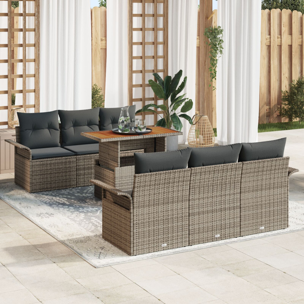 Produktbild för Trädgårdsoffset med lagring 7 pcs Grå Poly rattan