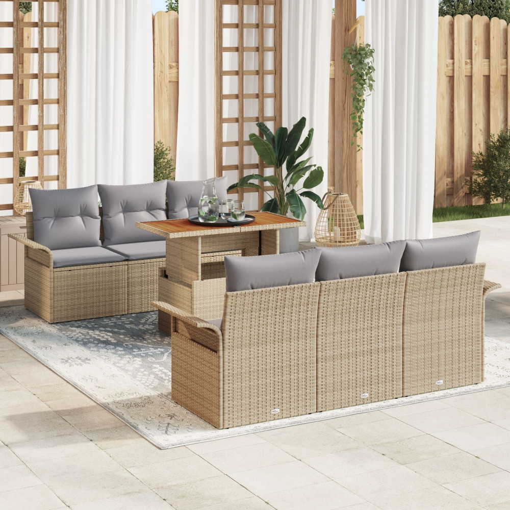 Produktbild för Trädgårdsoffset med lagring 7 pcs Beige Poly rattan