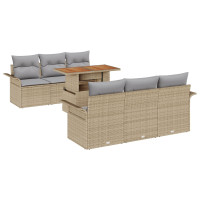 Produktbild för Trädgårdsoffset med lagring 7 pcs Beige Poly rattan