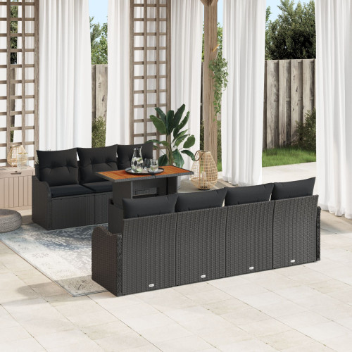 vidaXL Trädgårdsoffset med lagring 8 pcs Svart Poly rattan
