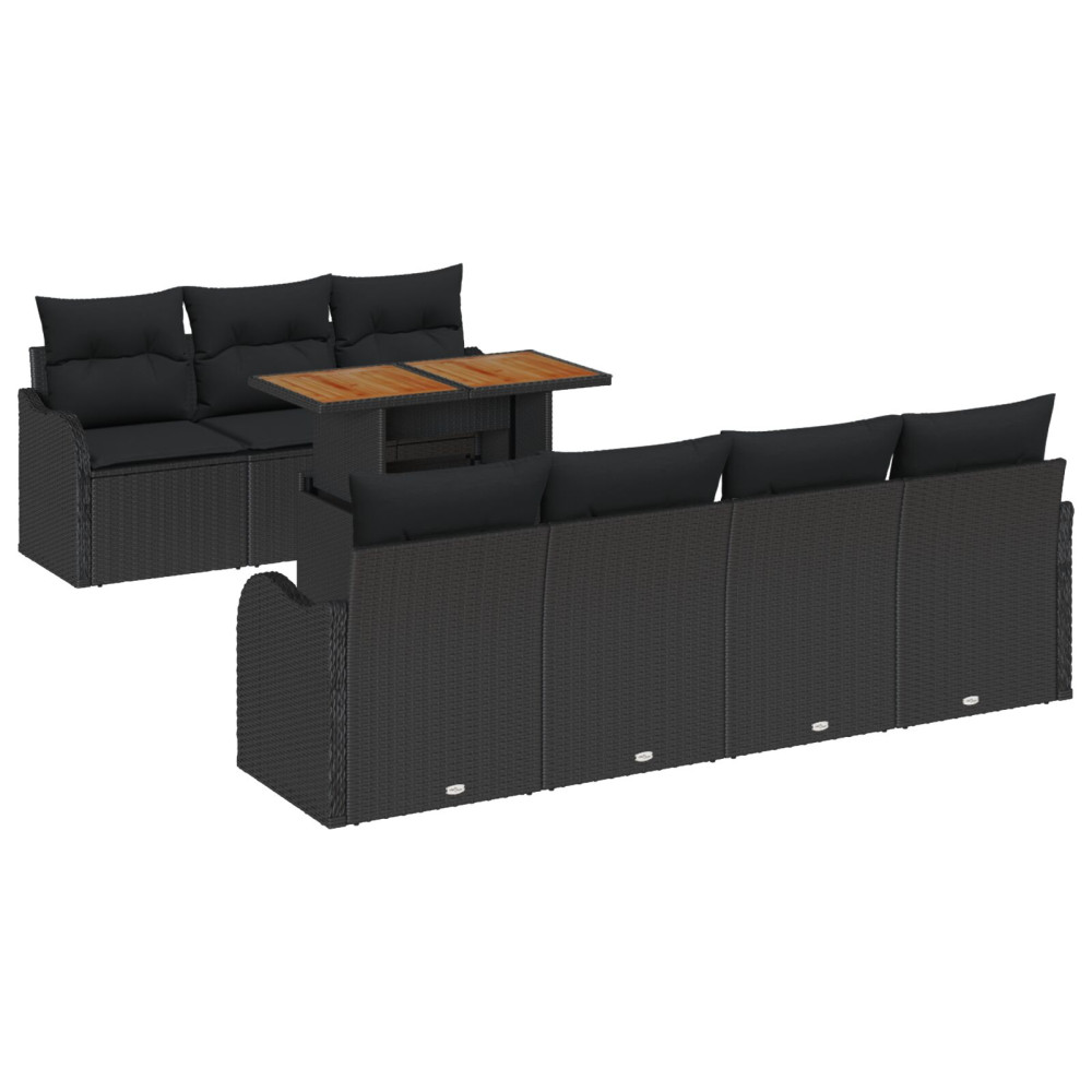 Produktbild för Trädgårdsoffset med lagring 8 pcs Svart Poly rattan