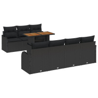 Produktbild för Trädgårdsoffset med lagring 8 pcs Svart Poly rattan