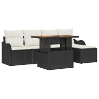 Produktbild för Trädgårdsoffset med lagring 6 pcs Svart Poly rattan