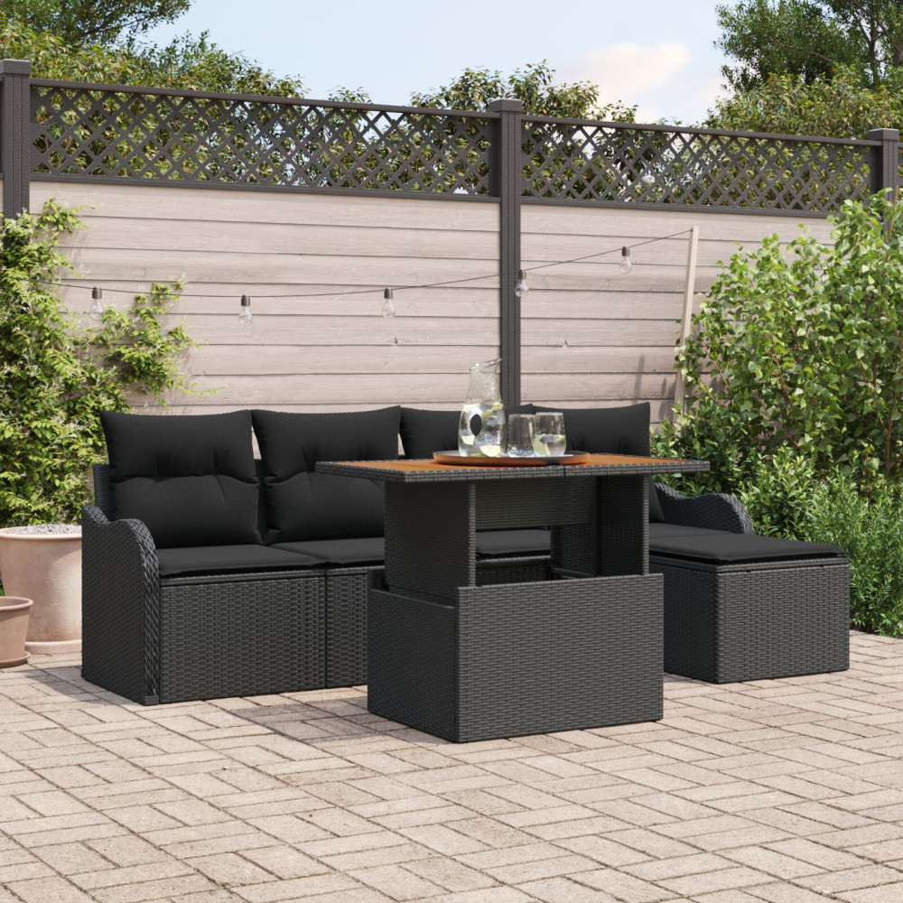 Produktbild för Trädgårdsoffset med lagring 6 pcs Svart Poly rattan