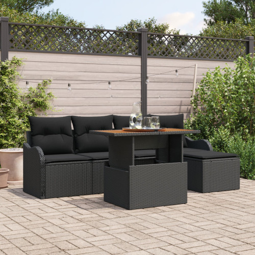 vidaXL Trädgårdsoffset med lagring 6 pcs Svart Poly rattan
