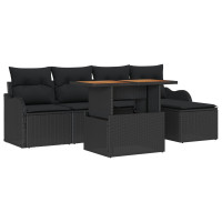 Produktbild för Trädgårdsoffset med lagring 6 pcs Svart Poly rattan