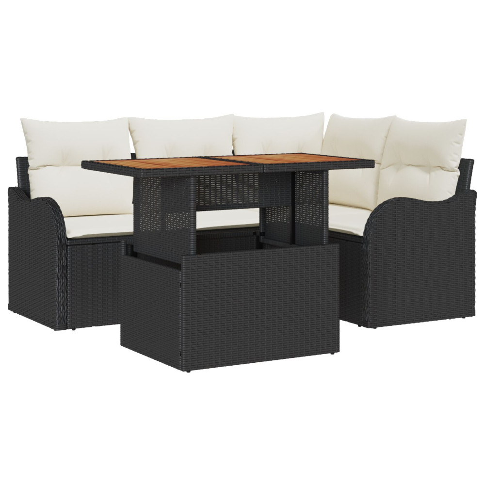 Produktbild för Trädgårdsoffset med lagring 5 pcs Svart Poly rattan