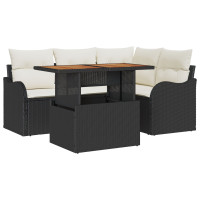 Produktbild för Trädgårdsoffset med lagring 5 pcs Svart Poly rattan