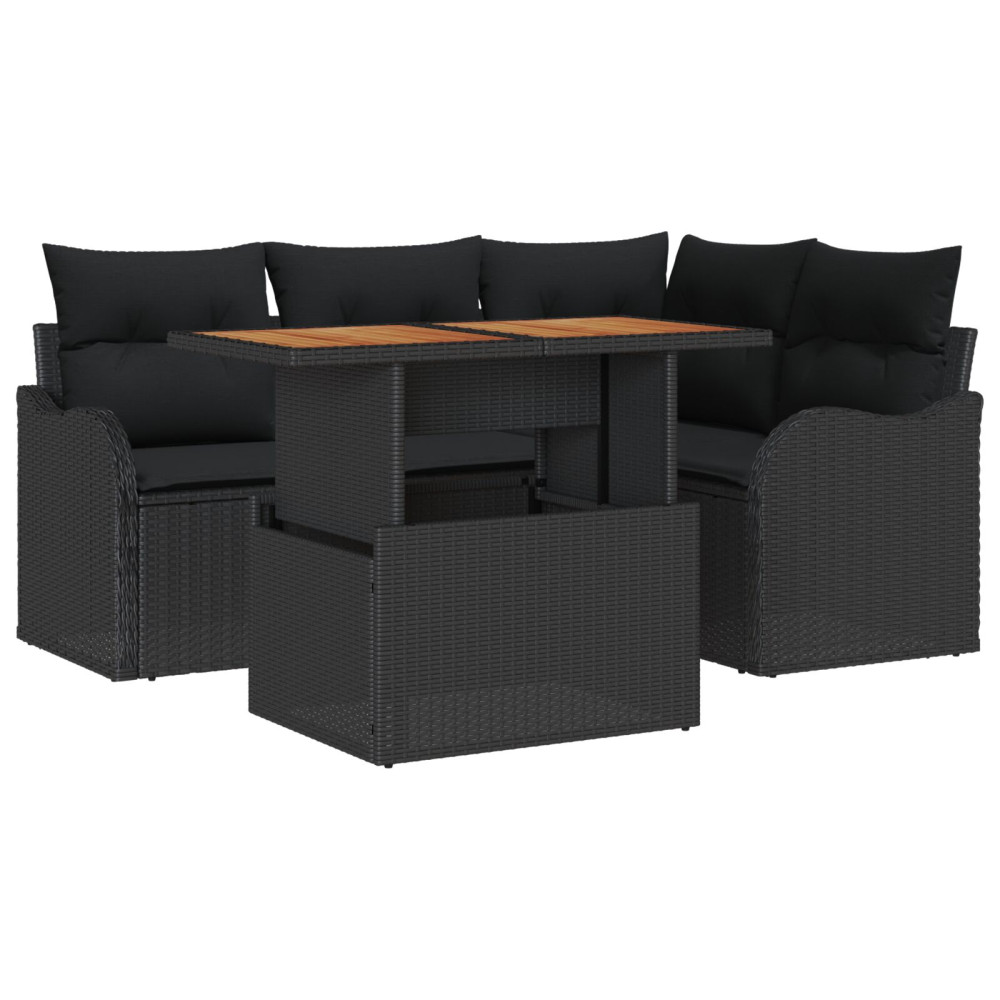 Produktbild för Trädgårdsoffset med lagring 5 pcs Svart Poly rattan