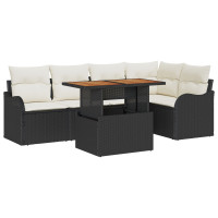 Produktbild för Trädgårdsoffset med lagring 6 pcs Svart Poly rattan