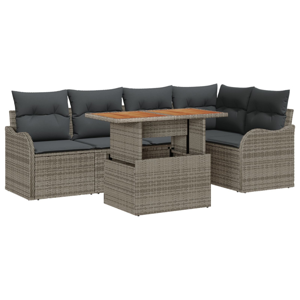 Produktbild för Trädgårdsoffset med lagring 6 pcs Grå Poly rattan