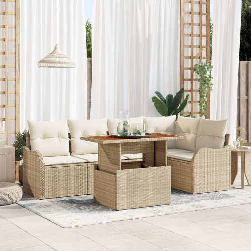 vidaXL Trädgårdsoffset med lagring 6 pcs Beige Poly rattan