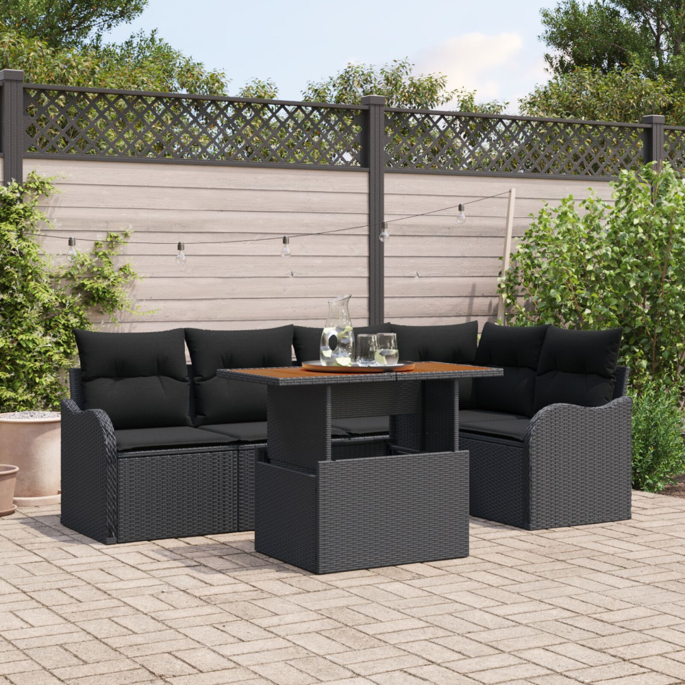 Produktbild för Trädgårdsoffset med lagring 6 pcs Svart Poly rattan
