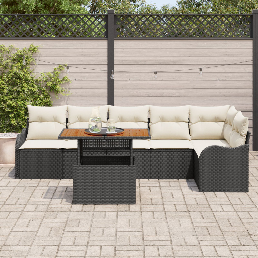 Produktbild för Trädgårdsoffset med lagring 7 pcs Svart Poly rattan