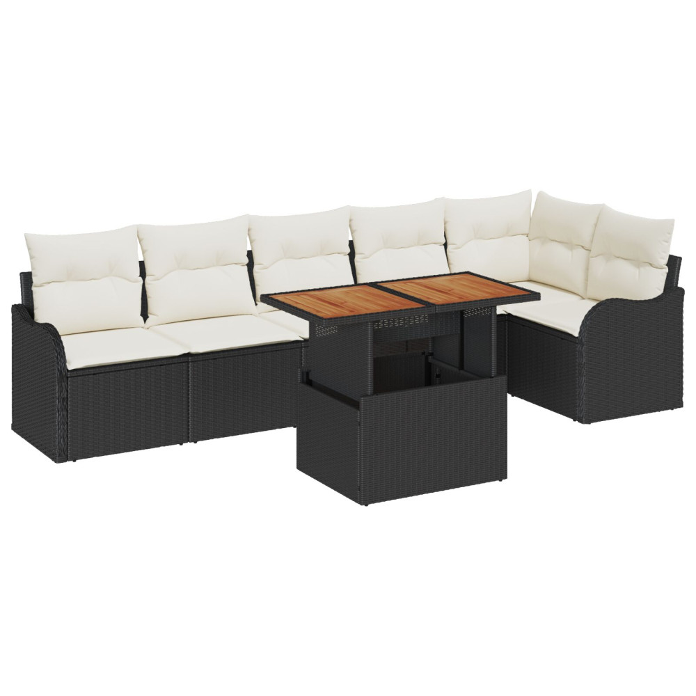 Produktbild för Trädgårdsoffset med lagring 7 pcs Svart Poly rattan