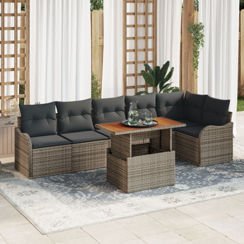 vidaXL Trädgårdsoffset med lagring 7 pcs Grå Poly rattan