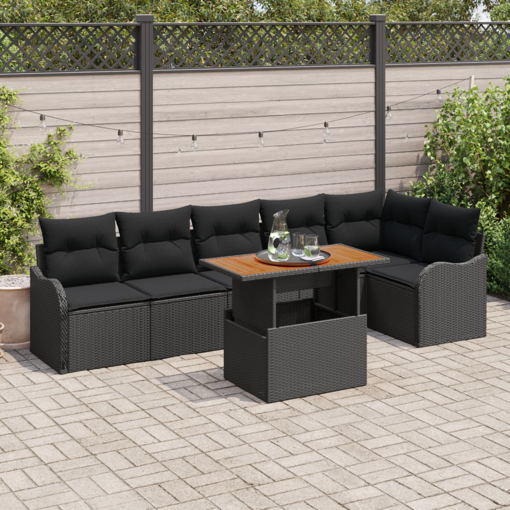 Produktbild för Trädgårdsoffset med lagring 7 pcs Svart Poly rattan