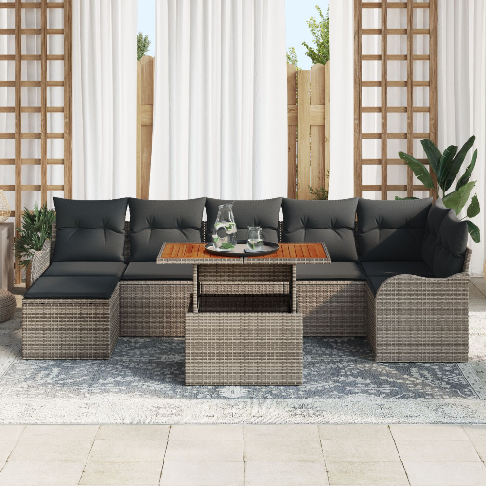 Produktbild för Trädgårdsoffset med lagring 8 pcs Grå Poly rattan