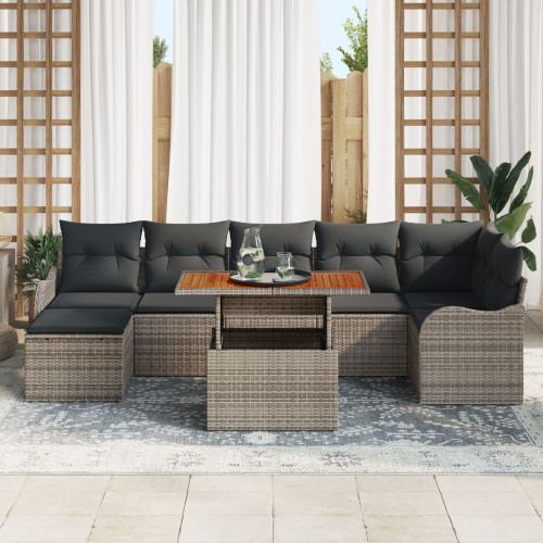 vidaXL Trädgårdsoffset med lagring 8 pcs Grå Poly rattan