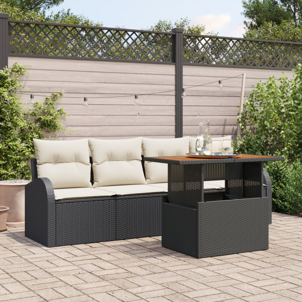 Produktbild för Trädgårdsoffset med lagring 5 pcs Svart Poly rattan