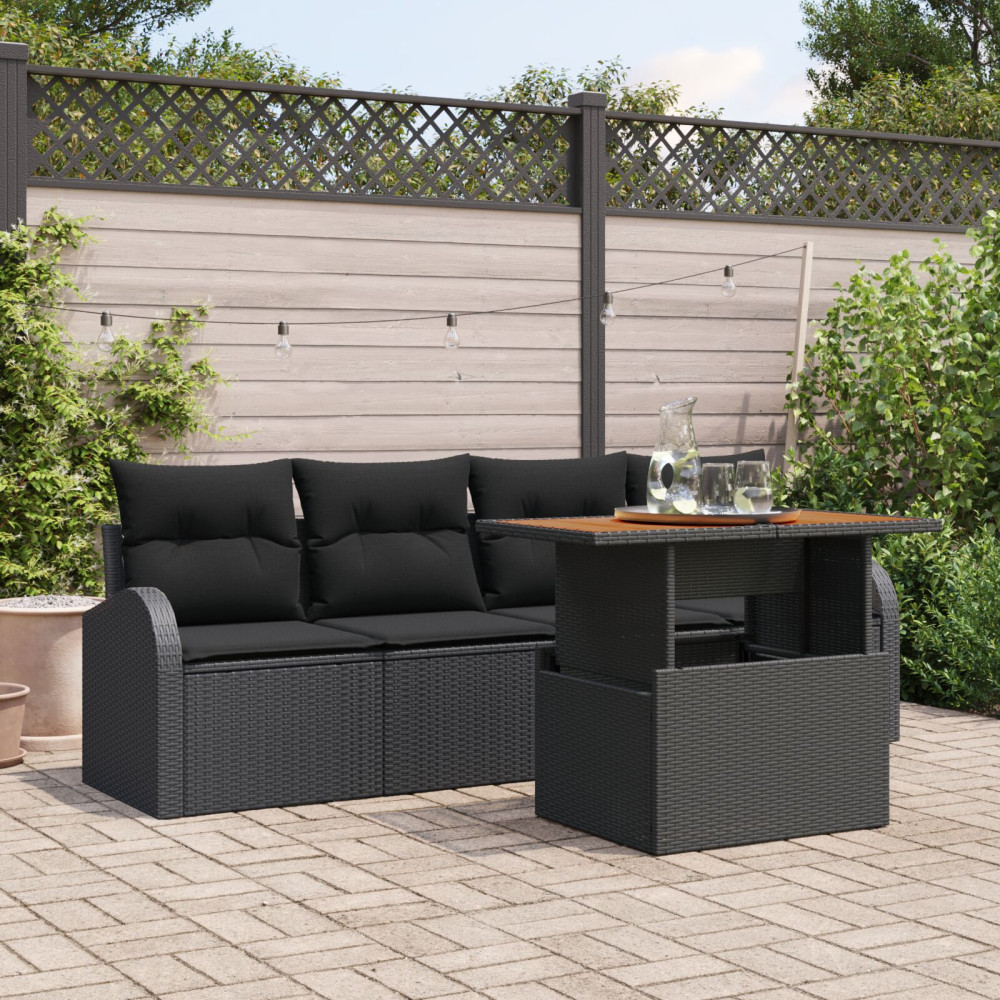 Produktbild för Trädgårdsoffset med lagring 5 pcs Svart Poly rattan