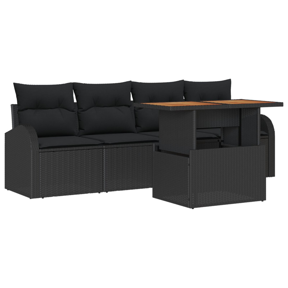 Produktbild för Trädgårdsoffset med lagring 5 pcs Svart Poly rattan