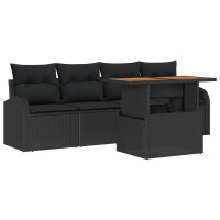 Produktbild för Trädgårdsoffset med lagring 5 pcs Svart Poly rattan
