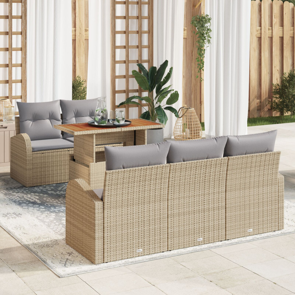 Produktbild för Trädgårdsoffset med lagring 6 pcs Beige Poly rattan