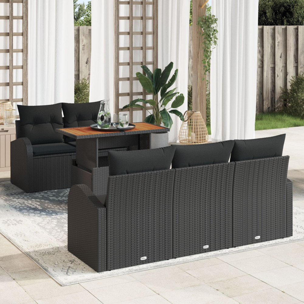 Produktbild för Trädgårdsoffset med lagring 6 pcs Svart Poly rattan