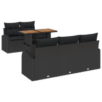 Produktbild för Trädgårdsoffset med lagring 6 pcs Svart Poly rattan