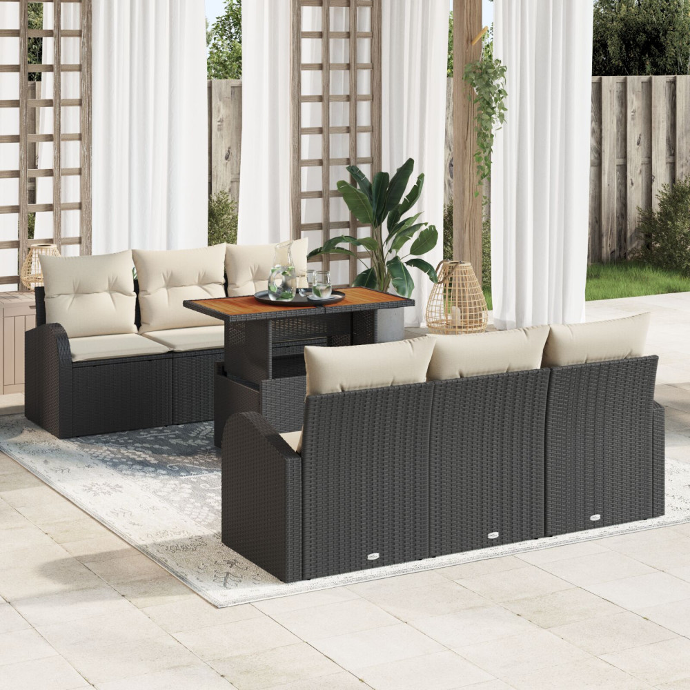 Produktbild för Trädgårdsoffset med lagring 7 pcs Svart Poly rattan