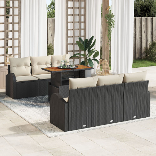 vidaXL Trädgårdsoffset med lagring 7 pcs Svart Poly rattan