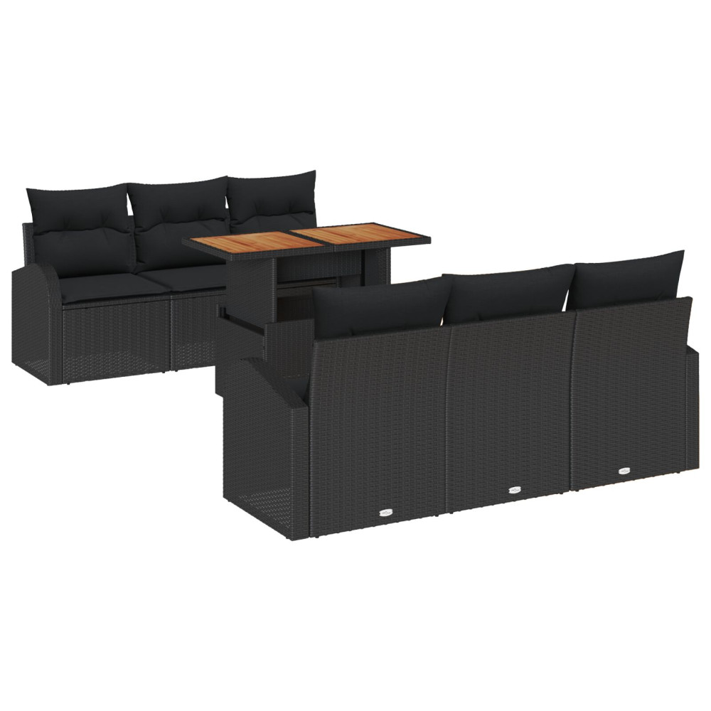 Produktbild för Trädgårdsoffset med lagring 7 pcs Svart Poly rattan
