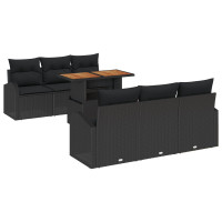 Produktbild för Trädgårdsoffset med lagring 7 pcs Svart Poly rattan