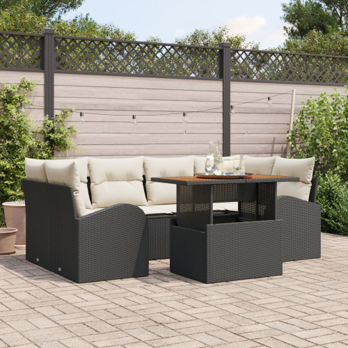 vidaXL Trädgårdsoffset med lagring 7 pcs Svart Poly rattan